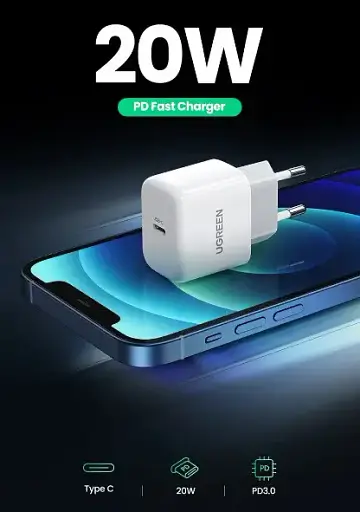 Зарядний пристрій Ugreen CD241 USB Type-C 20W Mini PD PD3.0 Fast Charger 3A білий - фото 5