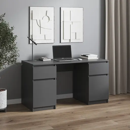 Компьютерный стол Vays, письменный стол с двумя тумбами, c ящиками без ручек R-34 Антрацит