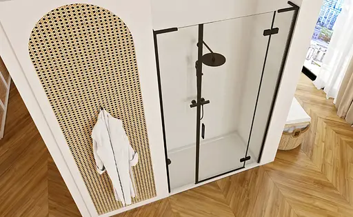 Душевые двери Rea Hugo 130 распашные black REA-K6606+REA-K6008, прозрачный, черный матовый - фото 7