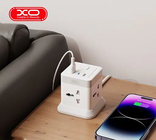 Сетевой удлинитель XO WL20 20W Square 4 розетки + 3 порта (2 USB-A 1 Type-C) кабель 2 метра - фото 5