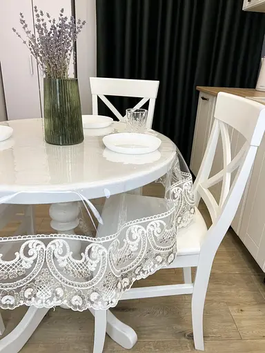 Силиконовая скатерть с бело-кофейным кружевом Арка 15см 260х160 см - фото 2