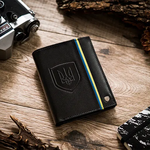 Кошелек кожаный мужской Peterson 303UP черный с трезубом в коробке - фото 7