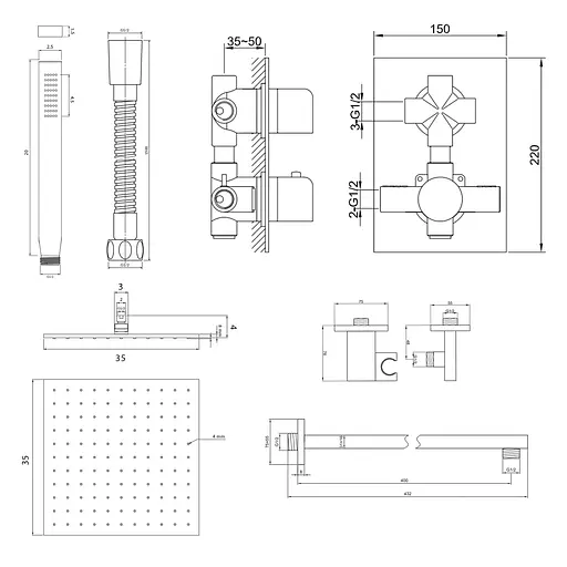 Душова система Kohlman Excelent 35 chrome з термостатом + BOX прихованого монтажу QW432HQ35, Хром - фото 2