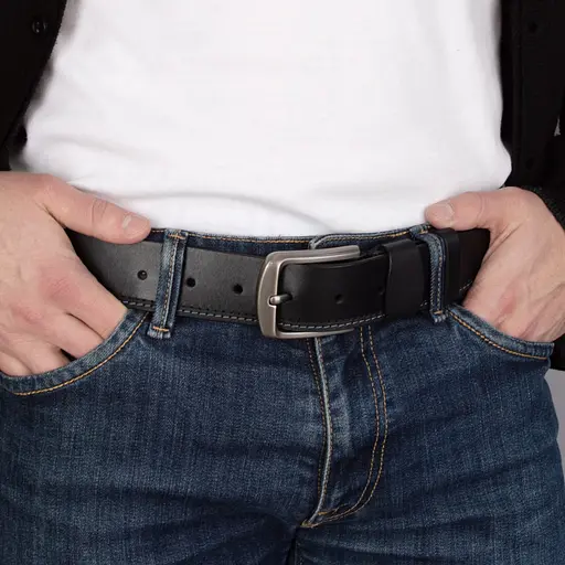 Ремень мужской черный кожаный батал SF-402 XXL (145 см) под джинсы - фото 4