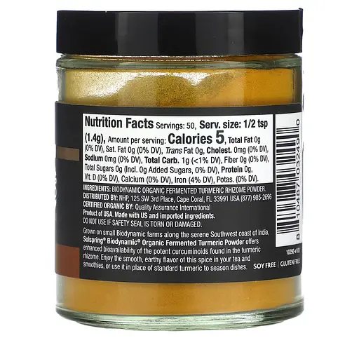 Куркума ферментированная биодинамический порошок Fermented Turmeric Powder Dr. Mercola Solspring 70 г - фото 2