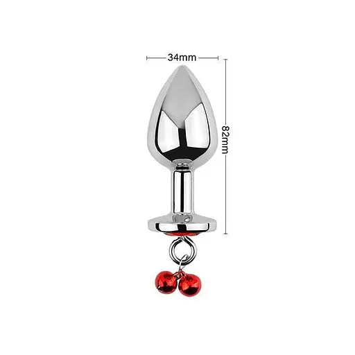 Металеві анальні пробки з підвісками-дзвониками водонепроникні 8,2 см х 3,4 см червоні - фото 3