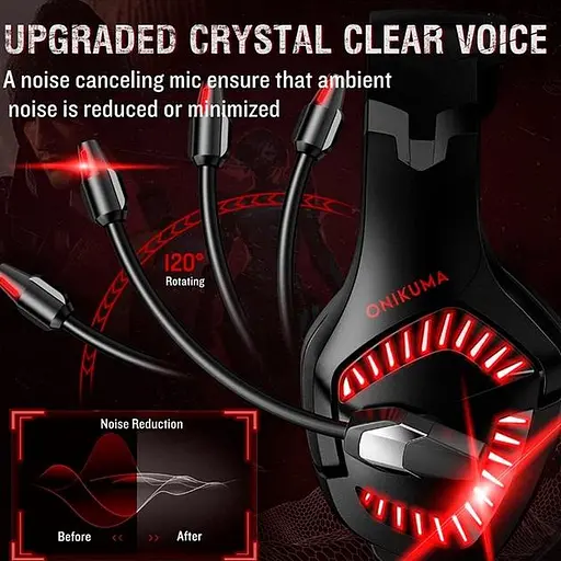 Дротова гарнітура Onikuma Gaming with LED K1 Pro, USB, 3.5mm, 2.2m, black-red - фото 8