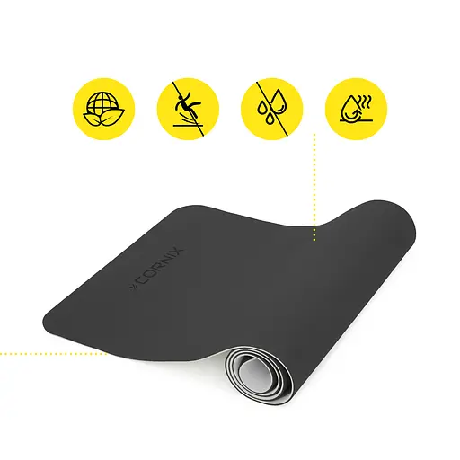 Коврик спортивный Cornix TPE 183 x 61 x 0.6 см для йоги и фитнеса XR-0349 Black/Grey - фото 3