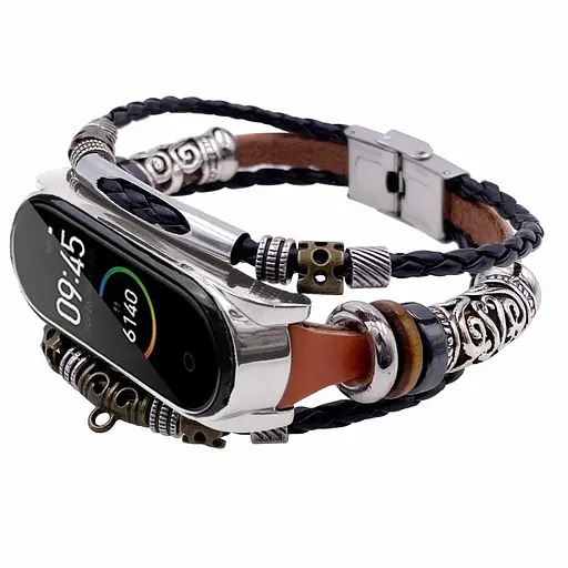 Ремешок винтажный Carprie для фитнес-браслета Xiaomi Mi Band 3 и 4 Type A2 Brown-silver - фото 5