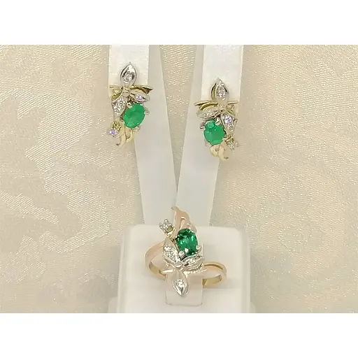 Золотые серьги Гелиос с бриллиантами и изумрудом. Артикул 65831/1 - фото 6