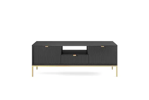 Тумба під телевізор Perfect Home Нова / Nova 2-дверна з 1 шухлядою і золотими ніжками RTV154 Чорний (PFH-091221)