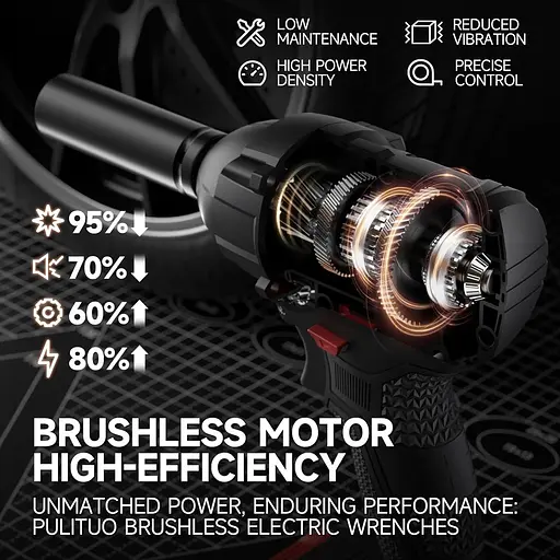 Безщітковий акумуляторний ударний гайковер PULITUO 20 В, 1/2-дюймовий патрон, 2800 об/хв, літій-іонний акумулятор 2,0 Ач - фото 6