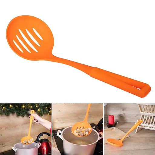 Шумівка кухарська пластикова перфорована з прорізами 34 см, Kitchen Master Помаранчевий 85685 - фото 2