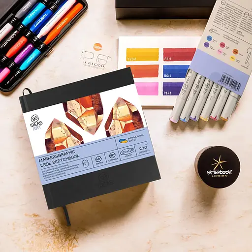 Скетчбук для маркерів PU 120*120 мм., 48 аркушів, 220 г/м2, чорна обкладинка, 99IDEA9-SBDS12X12BL - фото 3