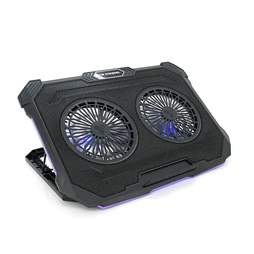 Підставка під ноутбук IceCoorel F8, 10-17", 2*125mm 1200±10% RPM, корпус пластик+алюміній, 2xUSB 2.0, 415x293x26.5mm, RGB, Box Q10 - фото 1