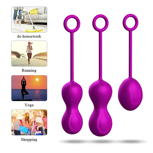 Набір вагінальних кульок Foxshow Kegel Balls Set, 3 шт., фіолетовий - фото 10