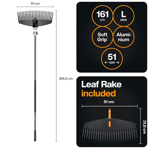 Граблі пластикові легкі для газонів Fiskars OneClick L 51 см + ручка алюмінієва L, 161 см (1080713) - фото 2