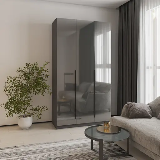 Шафа 3-дверна MebelStar Оскар Gloss BL-B, комплект полиць 120x52x220 см Антрацит/Антрацит (MBS-5194) - фото 1