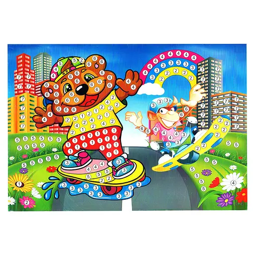 Детская мозаика по номерам "Скейтеры" 13-127-7 разноцветные камешки