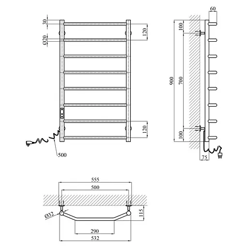Полотенцесушитель электрический Kroner KRP Diva EL900x500-8 (CV036326) - фото 6