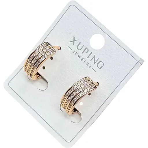 Сережки овальні Xuping прикрашені камінцями в три ряди гіпоалергенне медичне золото - фото 1