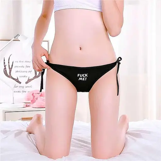 Завораживающие женские трусики 'fuck me' с завязками S/M Черный K000790 - фото 1