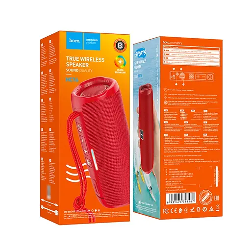 Портативна bluetooth колонка Hoco HC16 TWS з LED підсвічуванням червоний - фото 4
