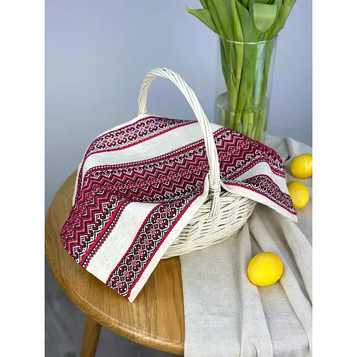 Пасхальное полотенце льняное для корзины Рандеву 45х30 см Красный