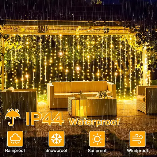 Гирлянды для штор Ollny в помещении и на открытом воздухе, 300 светодиодов, 3 х 3 м, подвесные гирлянды с водопадом - фото 4