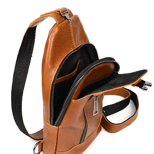 Мужской рюкзак слинг кожаный коньяк TARWA 27х18х5 см sum0028244 - фото 2