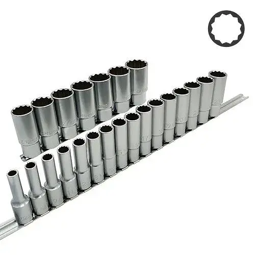 Комплект торцевих головок на планці (довгі) 12-гр. 1/2, 23 од. Toptul hoz0007629 - фото 1