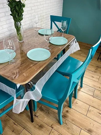 Скатертина силіконова з білою перлинною стрічкою 390х190 см - фото 10