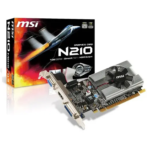 Відеокарта GeForce 210, MSI, 1Gb DDR3, 64-bit, VGA/DVI/HDMI, 589/1000MHz (N210-MD1G/D3) - фото 1