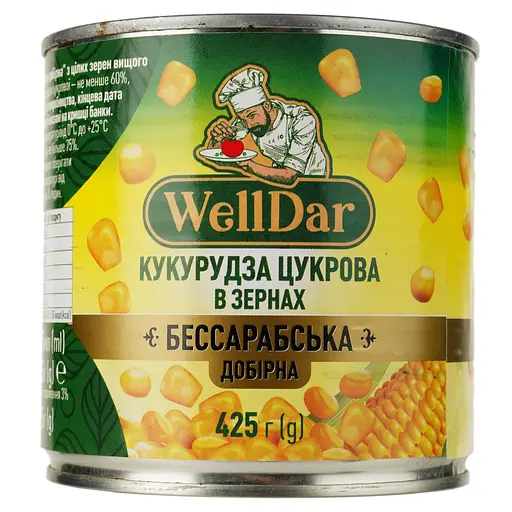 Набор: зеленый горошек WellDar консервированный 420 мл + кукуруза WellDar сахарная в зернах 425 мл - фото 3