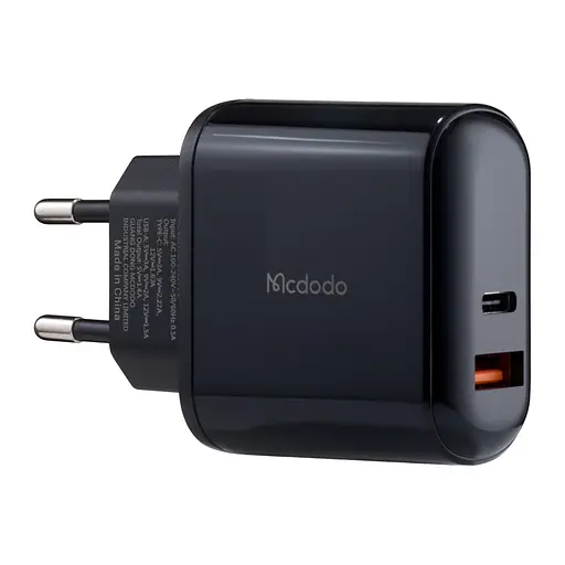 Мережевий зарядний пристрій McDodo Chocolate Series Digital Display 20W PD + QC3.0 Charger ( EU plug ) CH-7170 Чорний - фото 1