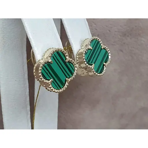 Золотые серьги Платон Клевер с малахитом. 2С128/71Б - фото 3