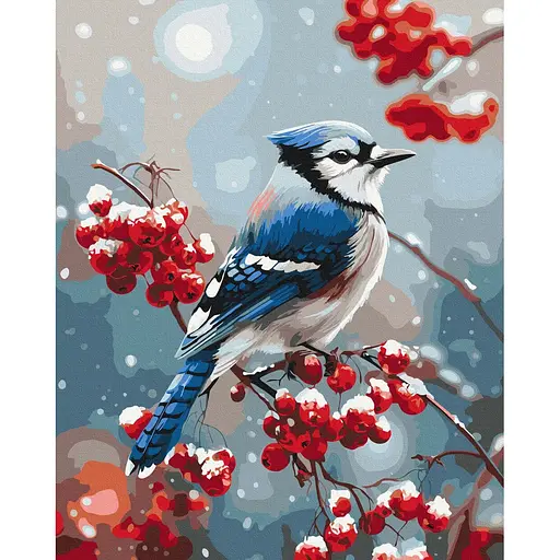 Картина за номерами на підрамнику Brushme Пташка на морозній гілці