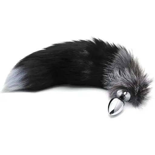 Металева анальна пробка Лісий хвіст Alive Black And White Fox Tail M діаметр 3.4 см - фото 2