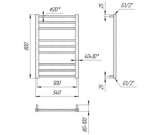 Водяной полотенцесушитель Mario Премиум Классик 800x540/500, Хром - фото 2