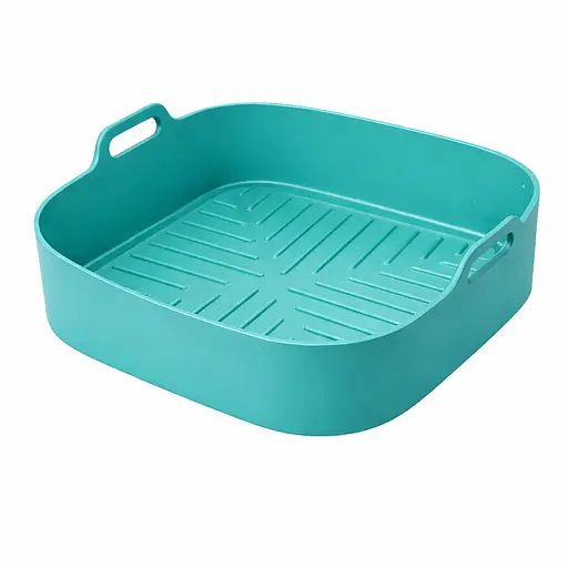 Квадратная плотная силиконовая форма для аэрогриля, духовки и мультипечи с ребристым дном 21.5х21.5 см Бирюзовый 88288 - фото 1