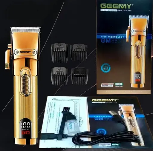 Тример акумуляторний Geemy GM-883 машинка для стрижки волосся з насадками золото - фото 4