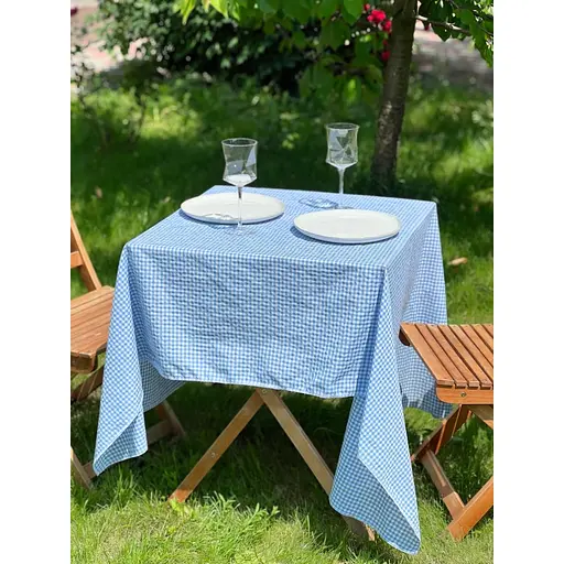Скатертина в клітинку для столу Зефір 100х100 см (+ 4 серветки 30х40) Синя