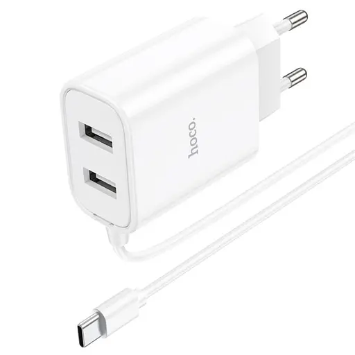 Зарядное устройство Hoco C103A 2 USB белый с кабелем Type-C - фото 3