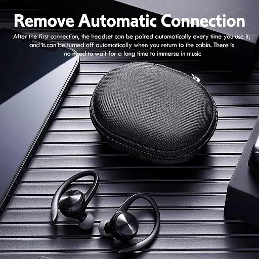 Беспроводные спортивные Bluetooth наушники TWS J92 c тканевым зарядным кейсом, сенсорами управления чёрные - фото 8
