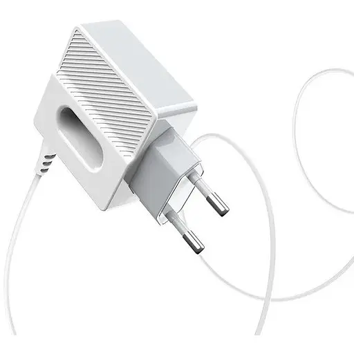 Зарядний пристрій із вбудованим кабелем Type-C — HOCO C75 + 2 USB-виходи біле