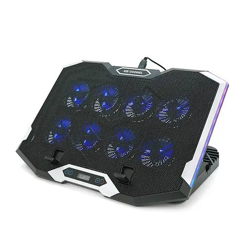 Підставка під ноутбук IceCoorel K10, 10-17", 8 * 70mm, корпус пластик + алюміній, 2xUSB2.0 + LCD, 410x297x40mm, RGB, Box, Q10 - фото 4