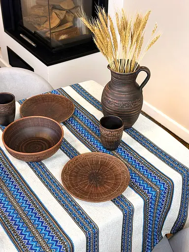 Льняная скатерть пасхальная с украинским орнаментом Рандеву синий 290х150 см - фото 10