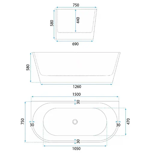 Ванна акрилова пристінна Rea Capr 150x75 whte REA-W9800 Білий - фото 6