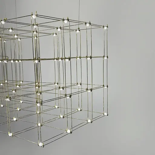 Золотая геометрическая люстра в форме параллелепипеда 95*60*60 см | Ст. MJ 199-950*600*600 Titanium Line F - фото 3