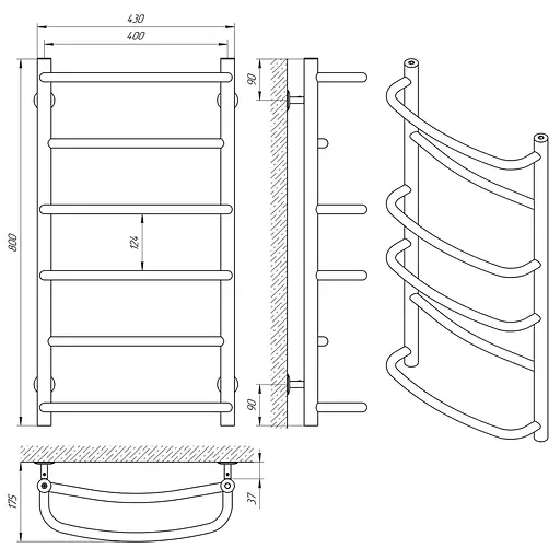 Водяна рушникосушка Laris Єврофлеш П6 400x800 74100014, Хром - фото 4
